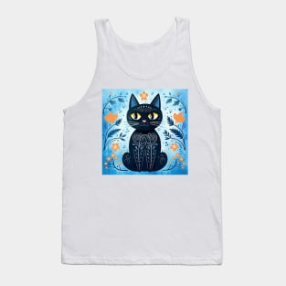 Modern Art Cute Black Cat in a Fall Theme Tank Top